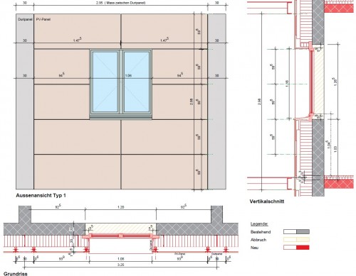 Technische Zeichnungen der BIPV-Fassade © Baubüro in situ AG
