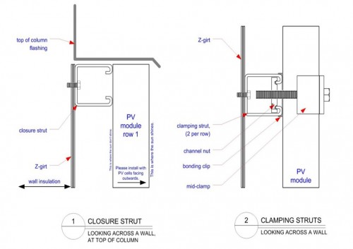 PV module attachments to racking and building © HME drawing PV08
